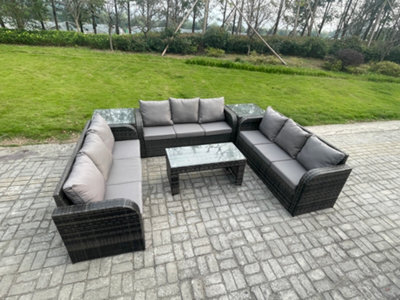 Fimous 9 Seater Outdoor Lounge Sofa Set Rattan Garden Furniture Set With Rectangular Coffee Table 2 Side Tables 3 Seater Sofa - image 1