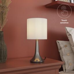 GoodHome Painswick Cylinder Satin White Nickel Effect Table Lamp - thumbnail 8