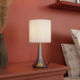 GoodHome Painswick Cylinder Satin White Nickel Effect Table Lamp - thumbnail 1