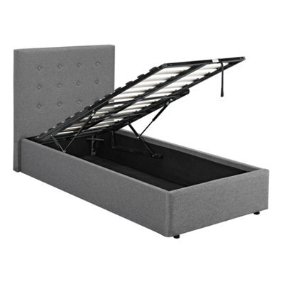 LPD Lucca Plus 3.0 Grey Single Ottoman Bed Linen Upholstery Button Headboard W110 L208 H113Cm - image 1
