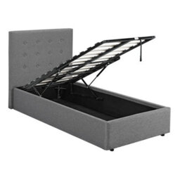 LPD Lucca Plus 3.0 Grey Single Ottoman Bed Linen Upholstery Button Headboard W110 L208 H113Cm - thumbnail 1