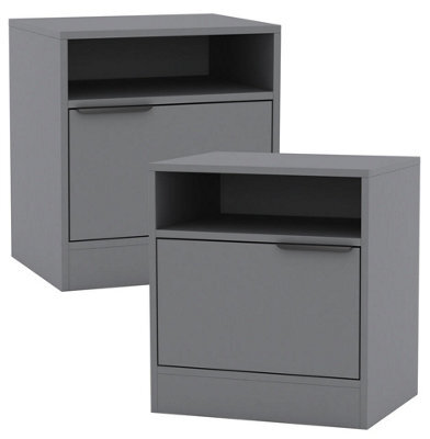 Urbn-Living Urbnliving 49.5Cm Height 2 Pcs 1-Door Bedside Grey Table Cabinet Nightstand Storage Shelf Unit Bedroom Furniture - image 1