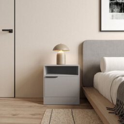 Urbn-Living Urbnliving 49.5Cm Height 2 Pcs 1-Door Bedside Grey Table Cabinet Nightstand Storage Shelf Unit Bedroom Furniture - thumbnail 3