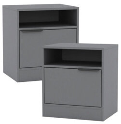 Urbn-Living Urbnliving 49.5Cm Height 2 Pcs 1-Door Bedside Grey Table Cabinet Nightstand Storage Shelf Unit Bedroom Furniture - thumbnail 1