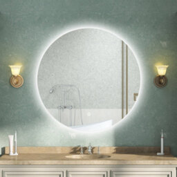 AVER-GROWTH Round Backlit Led Bathroom Mirror With Lights Demister Pad Anti-Fog Touch/wall Switch Dimmable Illuminated Wall Mirror 500mm