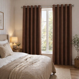 Nod Off Brown Blackout Eyelet Curtains Ring Top Thermal Curtains Ready Made Pair 90X54 Inches - thumbnail 4
