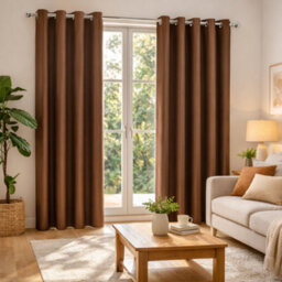 Nod Off Brown Blackout Eyelet Curtains Ring Top Thermal Curtains Ready Made Pair 90X54 Inches - thumbnail 2