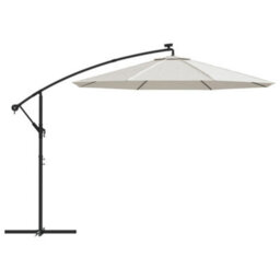 Berkfield Hanging Parasol With Led Lighting 300 Cm Sand Metal Pole - thumbnail 3