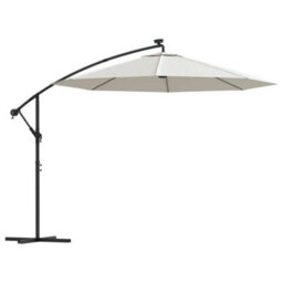 Berkfield Hanging Parasol With Led Lighting 300 Cm Sand Metal Pole - thumbnail 1