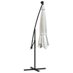 Berkfield Hanging Parasol With Led Lighting 300 Cm Sand Metal Pole - thumbnail 7