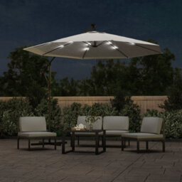Berkfield Hanging Parasol With Led Lighting 300 Cm Sand Metal Pole - thumbnail 2