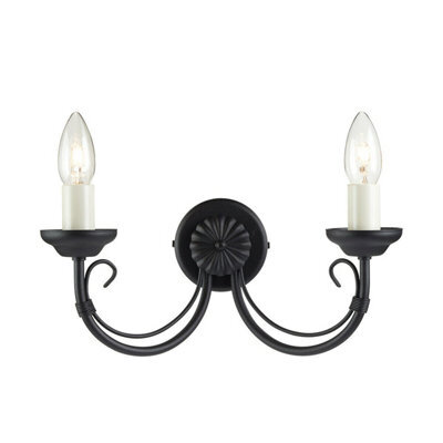 Elegant Twin Wall Light In Gothic Style With Ivory Candle Tube And Black Finish