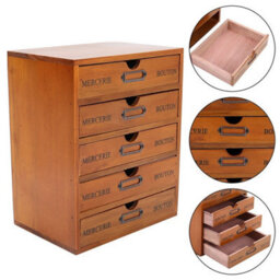 5 Drawers Wooden Organizer Unit Large Vintage Jewelry Cosmetics Desktop Box - thumbnail 2