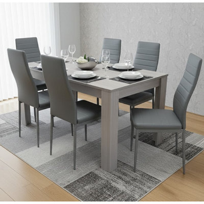 Kosy Koala Modern Dining Table Set With 6 Grey Faux Leather Chairs Dining Room Furniture - image 1
