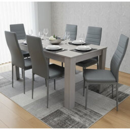 Kosy Koala Modern Dining Table Set With 6 Grey Faux Leather Chairs Dining Room Furniture - thumbnail 1
