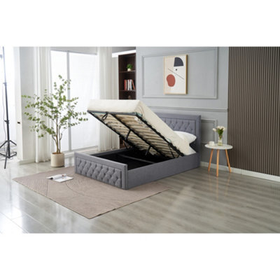 Home Treats Ottoman Bed Frame Double High Headboard Storage Bed  - Pocket Sprung Mattress - image 1