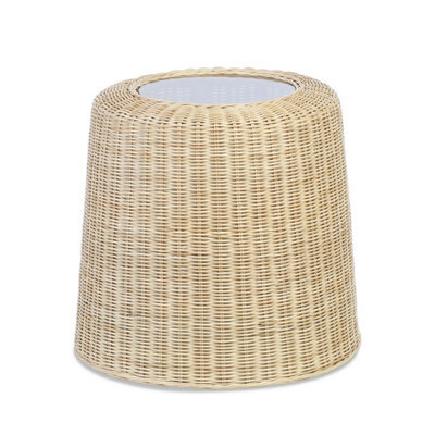 Desser Woven Round Natural Rattan Side Table With Glass Top - image 1