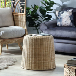 Desser Woven Round Natural Rattan Side Table With Glass Top - thumbnail 2