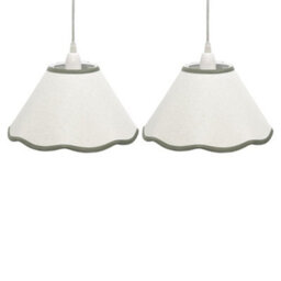 First Choice Lighting Set Of 2 Libby - Natural Linen Sage Green Trim 27Cm Pendant Lamp Shade