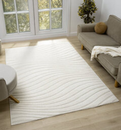 Aya Living Room Area Rugs - Embossed Waves Design Cream 160Cm X 230Cm - thumbnail 1