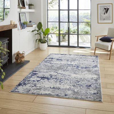 Blue Modern Abstract Easy To Clean Dining Room Bedroom & Living Room Rug-120Cm X 170Cm - image 1