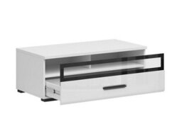 Impact Furniture Small Tv Stand With Drawer Glass Storage Cabinet White Gloss 100Cm Unit For Up 40 Inch Tv Assen - thumbnail 2