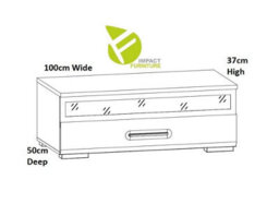 Impact Furniture Small Tv Stand With Drawer Glass Storage Cabinet White Gloss 100Cm Unit For Up 40 Inch Tv Assen - thumbnail 6