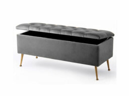 180Cm Amara Chesterfield Ottoman Storage Bench - Plush Velvet Shoes Bench - Grey Upholstery Footstool Storage With Legs - thumbnail 2