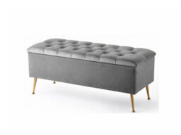180Cm Amara Chesterfield Ottoman Storage Bench - Plush Velvet Shoes Bench - Grey Upholstery Footstool Storage With Legs - thumbnail 3