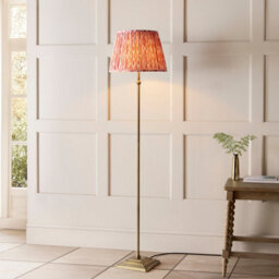 Luminosa Lighting Luminosa Lille Antique Brass Plate Floor Lamp With Coral Pink Fabric Ikat Shade 40Cm B22 - thumbnail 2