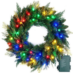 Amorly Christmas Wreath Pre-Lit 19.68 Inch With Light & Pine Cone,  Wreath For Christmas Decoration Door Windows Wall - thumbnail 1