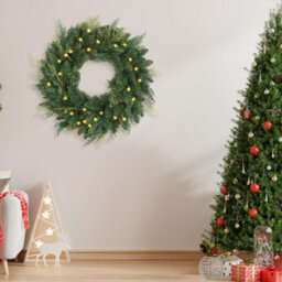 Amorly Christmas Wreath Pre-Lit 19.68 Inch With Light & Pine Cone,  Wreath For Christmas Decoration Door Windows Wall - thumbnail 4