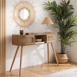Rattan Console Table Birlea Sark Hall Table Dressing Table Brown Oak - thumbnail 1