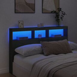 Berkfield Headboard Cabinet With Led Black 160X17X102 Cm - thumbnail 4