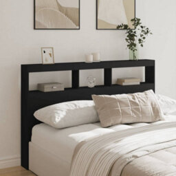 Berkfield Headboard Cabinet With Led Black 160X17X102 Cm - thumbnail 1