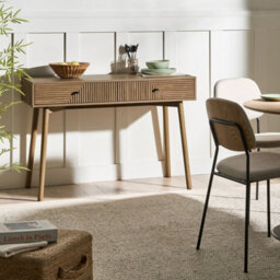 Wyld And Coco Nova Console Table Light Brown Laminated Mdf, 2 Drawers, Modern Design, W120 X D45 X H80Cm - thumbnail 2