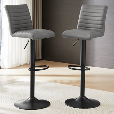 Furniture in Fashion Ripple Grey Faux Leather Bar Stools With Black Base In Pair - image 1