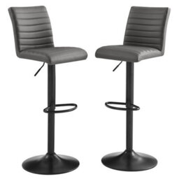 Furniture in Fashion Ripple Grey Faux Leather Bar Stools With Black Base In Pair - thumbnail 2