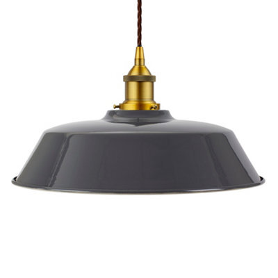 Slate Grey Chancery Painted Dome Pendant Light With Antique Gold Lamp Holder And Brown Twisted Cable - Se Home - image 1
