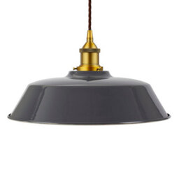 Slate Grey Chancery Painted Dome Pendant Light With Antique Gold Lamp Holder And Brown Twisted Cable - Se Home
