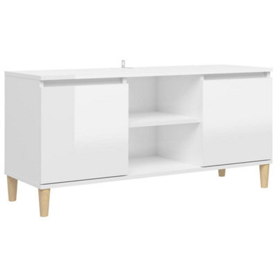 Vidaxl Tv Cabinet & Solid Wood Legs High Gloss White 103.5X35X50 Cm - image 1