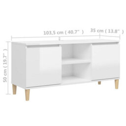 Vidaxl Tv Cabinet & Solid Wood Legs High Gloss White 103.5X35X50 Cm - thumbnail 3