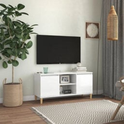 Vidaxl Tv Cabinet & Solid Wood Legs High Gloss White 103.5X35X50 Cm - thumbnail 2