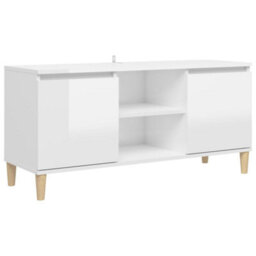Vidaxl Tv Cabinet & Solid Wood Legs High Gloss White 103.5X35X50 Cm
