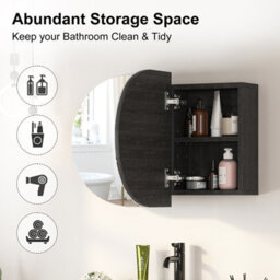 Keepreaper Sleek Oval Bathroom Mirror Cabinet With Storage And 2 Butterfly Doors 66X40 Black Wall Mounted - thumbnail 4