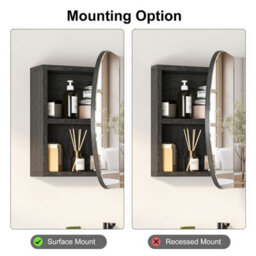 Keepreaper Sleek Oval Bathroom Mirror Cabinet With Storage And 2 Butterfly Doors 66X40 Black Wall Mounted - thumbnail 6