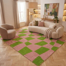 The Rugs Joli Green And Pink Chequered Rug Soft Dense Pile Easy To Clean And Pet Friendly For Living Rooms And Bedrooms - thumbnail 8