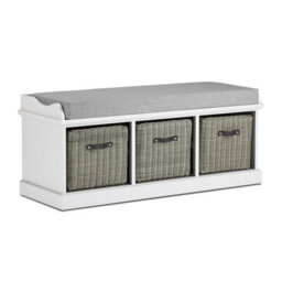 Statement Furniture Tetbury 3 Grey Faux Rattan And Grey Cushion Hallway Set -White - thumbnail 3