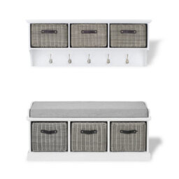Statement Furniture Tetbury 3 Grey Faux Rattan And Grey Cushion Hallway Set -White - thumbnail 2