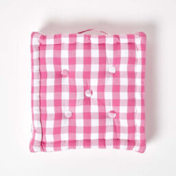 Homescapes Pink Block Check Cotton Gingham Floor Cushion, 40 X 40 Cm - thumbnail 3